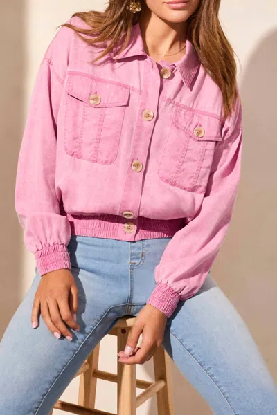 Tribal Twill Button-up Wash Effect Jacket In W Orchid Sky In Pink