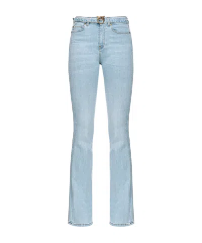 Pinko Logo Buckle Belt Flared Jeans In Blue