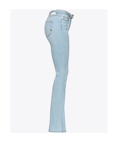 Pinko Logo Buckle Belt Flared Jeans In Blue