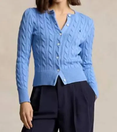 Polo Ralph Lauren Cable Knit Cotton Crew Neck Cardigan In New Litchfield Blue