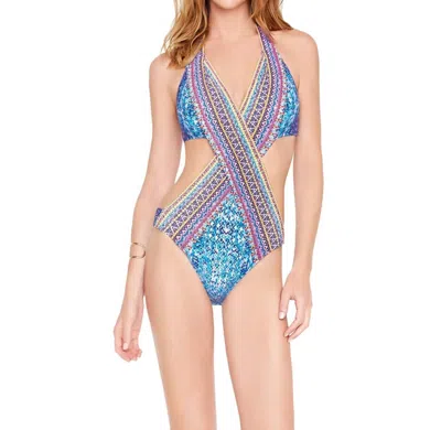 Gottex Marakesh Express Cut Out One Piece Swimsuit In Blue Multi In Blue