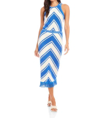 Fifteen Twenty Amber Fringe Crochet Midi Skirt In Blue