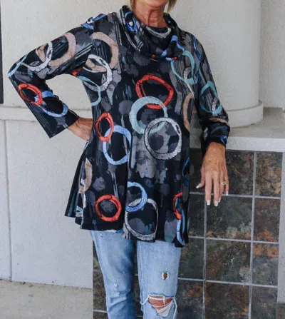 Jess & Jane French Brushed Mock Neck Knit Tunic In Multi