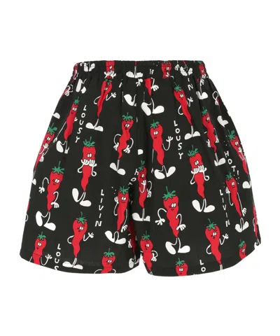Junya Watanabe Man Graphic-printed Elasticated Waistband Shorts In Black