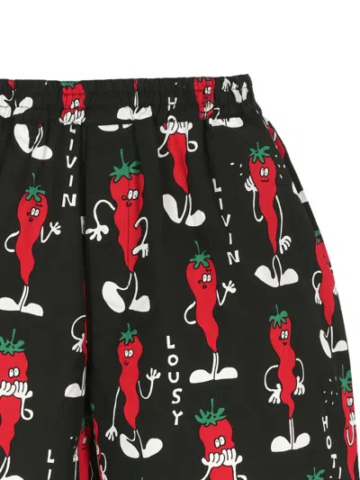 Junya Watanabe Man Graphic-printed Elasticated Waistband Shorts In Black