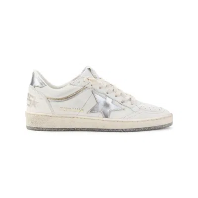 Golden Goose Ball Star Sneakers In Vintage Effect Leather With Silver Star And Heel Tab Shoes In White