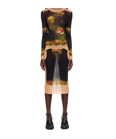 Jean Paul Gaultier Black  Orange 'the Fleurs Petit Grand' Midi Dress