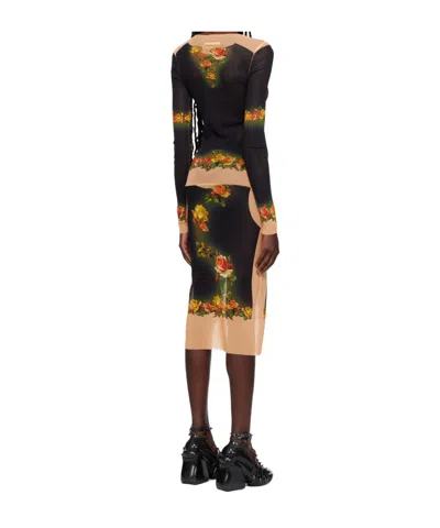 Jean Paul Gaultier Black  Orange 'the Fleurs Petit Grand' Midi Dress