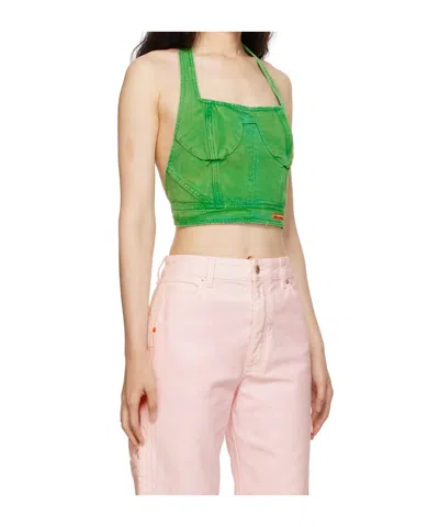 Heron Preston Distressed Cotton Corset Top In Green