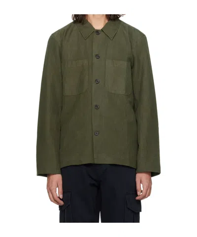 Officine Generale Harrison Wool And Cashmere-blend Felt Overshirt In Green