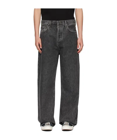 Agolde Denim Trousers With Belt Loops In Gray