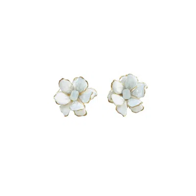 The Pink Reef Women's Small Flower Earrings In White