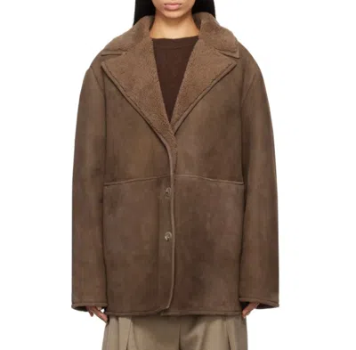 Loulou Studio Shearling Lapin Collar Jacket In Brown