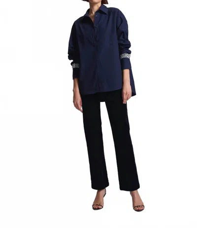 A.l.c Calvin Crystal Embellished Long Sleeve Shirt In Navy In Blue