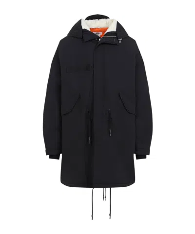 Junya Watanabe Ribbed Cuff Drawstring Coat In Black