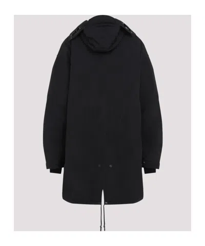 Junya Watanabe Ribbed Cuff Drawstring Coat In Black