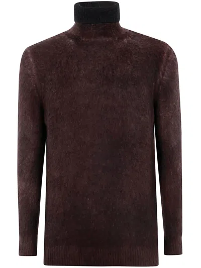Avant Toi Hand Painted Brushed Cotton High Neck Pullover In Brown