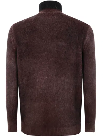 Avant Toi Hand Painted Brushed Cotton High Neck Pullover In Brown