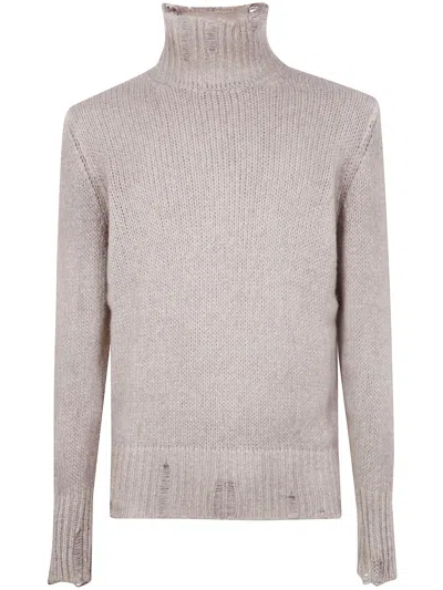 Avant Toi Hand Painted Cashmere And Silk High Neck Pullover With Destr In Neutral