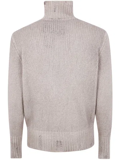 Avant Toi Hand Painted Cashmere And Silk High Neck Pullover With Destr In Neutral