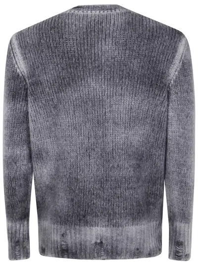 Avant Toi Hand Painted Round Neck Pullover In Cashmere Silk With Destr