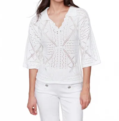 Charlie B Johnny Collar Pointelle Sweater In White