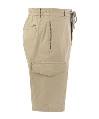 Peserico Men's Lightweight Cotton Lyocell Canvas Jogger Bermuda Shorts In Brown