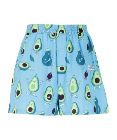 Junya Watanabe Man Graphic-printed Elasticated Waistband Shorts In Blue