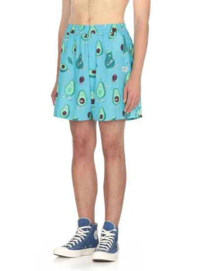 Junya Watanabe Man Graphic-printed Elasticated Waistband Shorts In Blue