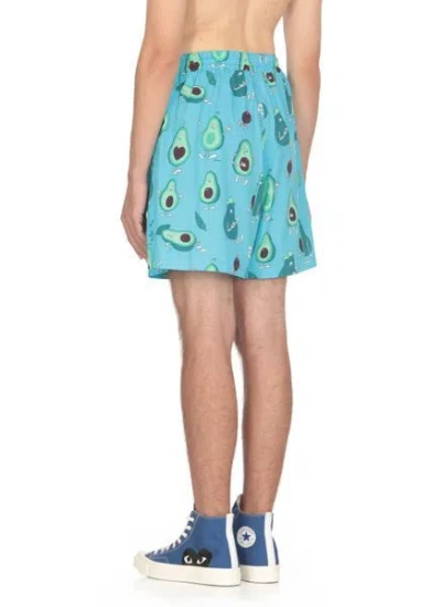 Junya Watanabe Man Graphic-printed Elasticated Waistband Shorts In Blue
