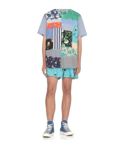 Junya Watanabe Man Graphic-printed Elasticated Waistband Shorts In Blue