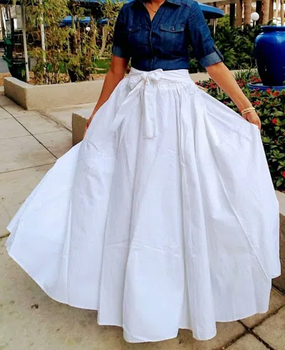 India Batik Hostess Maxi Skirt In White