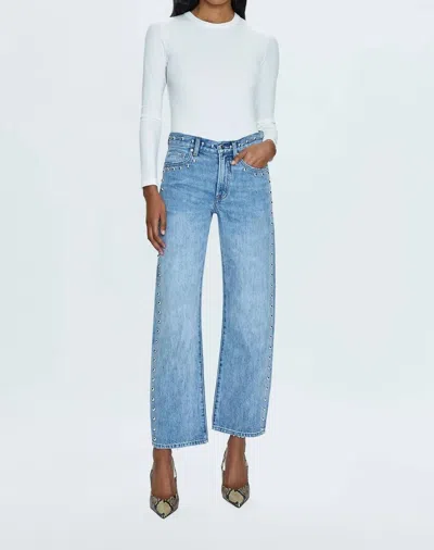 Pistola Lexi Mid Rise Bowed Straight Jean In Light Blue Denim Wash In Blue