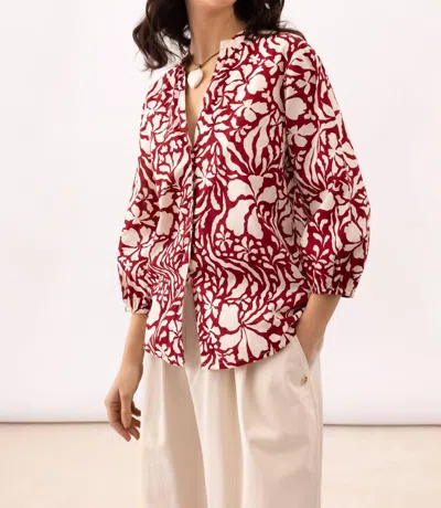 Lanidor Floral Puff Sleeve Blouse In Red/ White