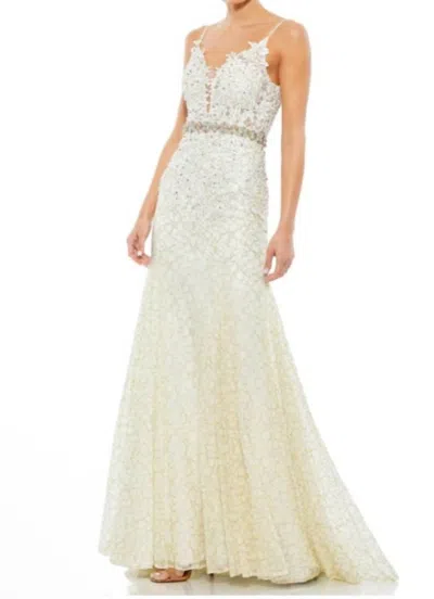 Mac Duggal Trumpet Formal Plunge Neck Gown In Ivory