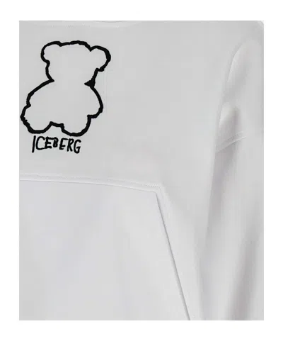 Iceberg White Cotton Hoodie With Pouch Pocket