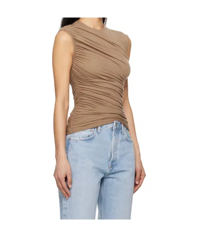 Agolde Gathered Detail Vest In Brown