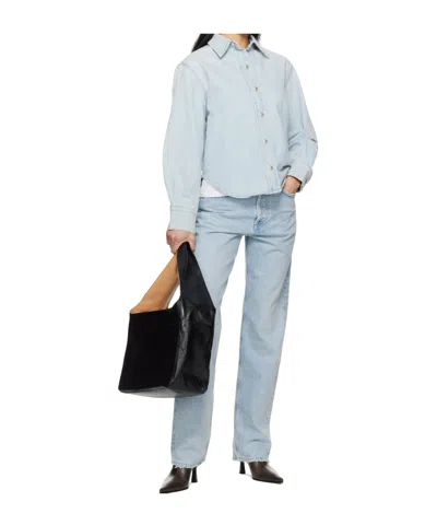 Agolde Long Sleeve Denim Shirt In Blue