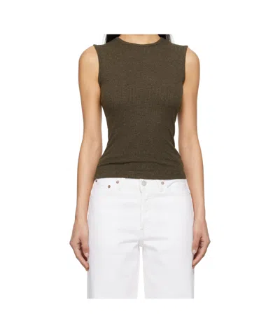 Agolde Stretch Ribbed-knit Vest In Green