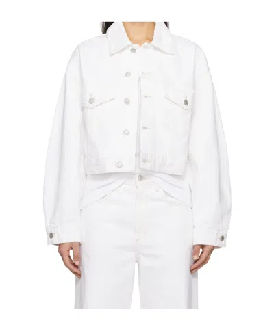Agolde Button Cropped Denim Jacket In White