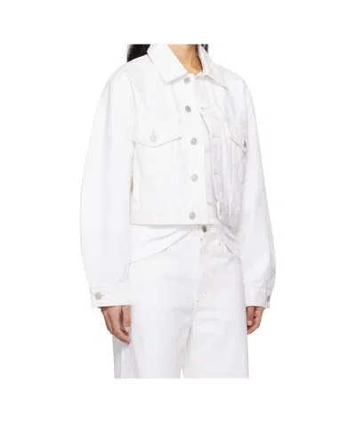 Agolde Button Cropped Denim Jacket In White