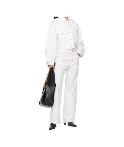 Agolde Button Cropped Denim Jacket In White
