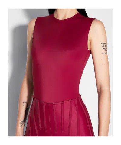Mugler High-neck Sleeveless Bodysuit In Red