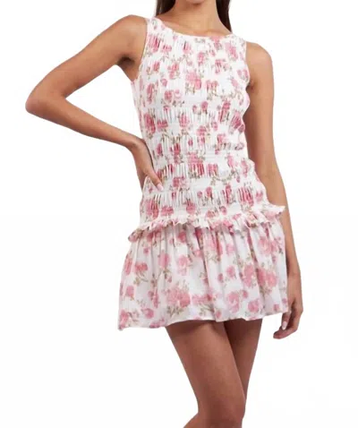 Sky To Moon Smocked Body Ruffle Mini Dress In Oak Mauve Floral
