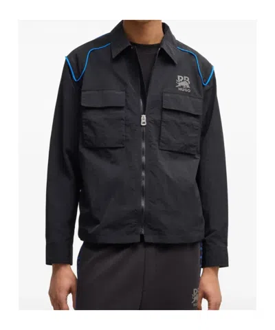 Hugo Boss X Rb Oversize-fit Overshirt With Carbon Stealth Logo In Black