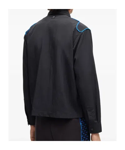 Hugo Boss X Rb Oversize-fit Overshirt With Carbon Stealth Logo In Black