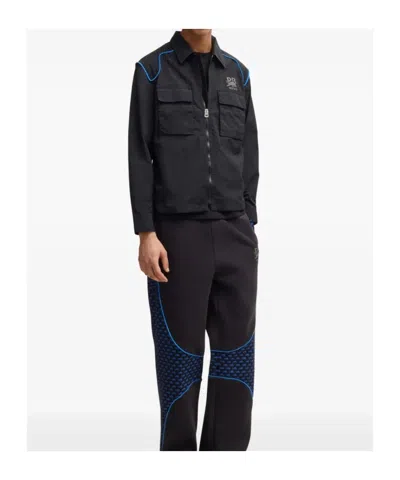 Hugo Boss X Rb Oversize-fit Overshirt With Carbon Stealth Logo In Black
