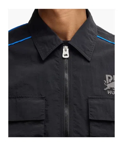 Hugo Boss X Rb Oversize-fit Overshirt With Carbon Stealth Logo In Black