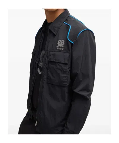 Hugo Boss X Rb Oversize-fit Overshirt With Carbon Stealth Logo In Black