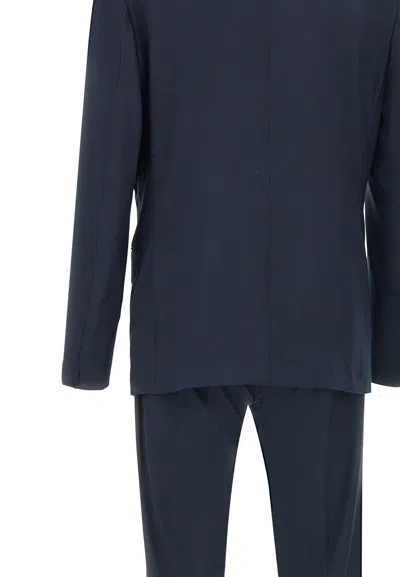 Eleventy Blue Double-breasted Suit With Peak Revers And Jewel Buttons In Wool Stretch Man In Blue